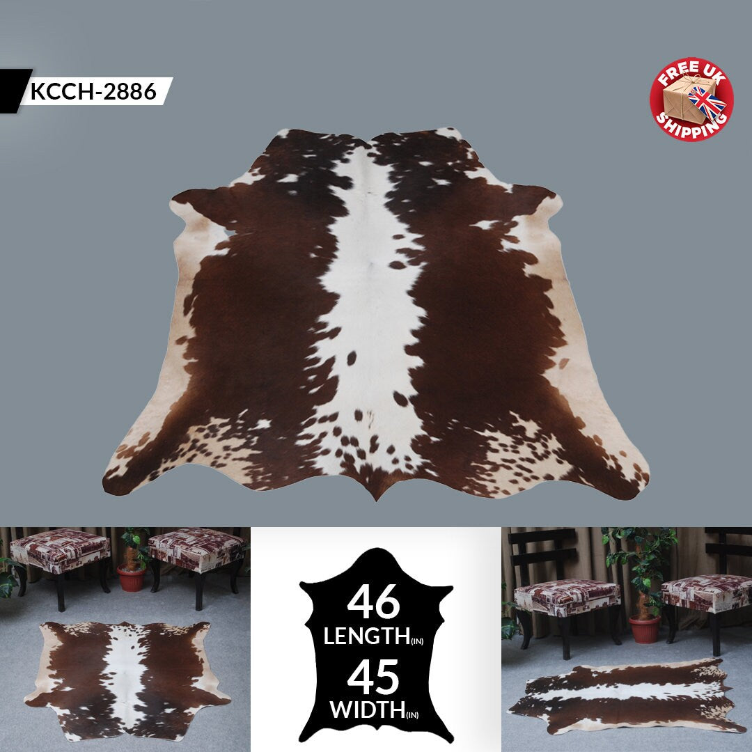 Luxurious Dark Brown Cowhide Rug with Small Animal Pattern - Handcrafted, Hypoallergenic & Non-Slip Suede Back - Free UK Shipping included