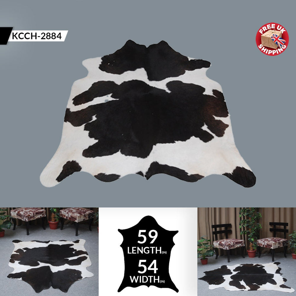Luxurious Dark Brown & White Cowhide Rug for Lounge - Hypoallergenic, Non-Slip, Non-Shedding, Handselected Premium Hides - Large Size, Free - Celestial Leather Limited