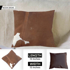 Luxurious Handmade Brown & White Cowhide Accent Sofa Cushion Cover with Suede Back - Unique Hair-on Leather Design - 15 x 15 Size