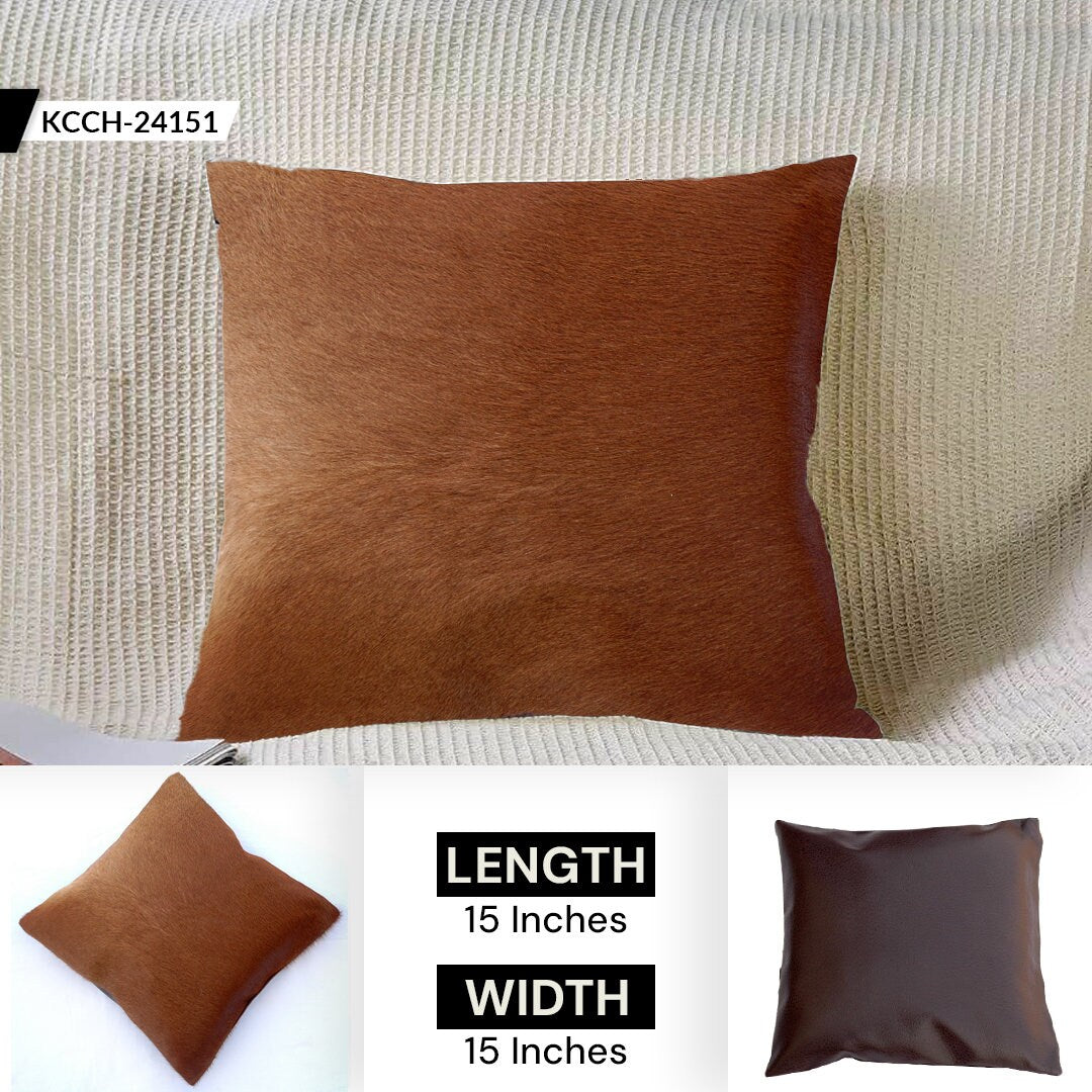 Rustic Genuine Cowhide Cushion Cover - Eco-Friendly Leather Hairy Cushion Cover for Home Decor - Exotic Animal Skin Cushion Cover