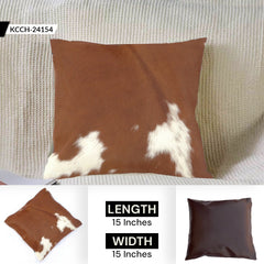 Luxurious Handmade Brown and White Cowhide Cushion Cover with Hidden Zipper