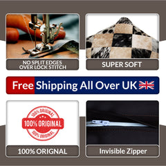 Stunning Multicolor Patchwork Cowhide Cushion Cover with Hypoallergenic Design-Includes Unique Animal Patterns & Soft Faux Leather Back