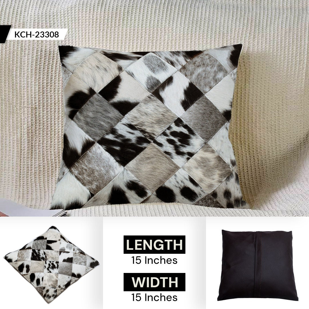 Handmade Multicolor Patchwork Cowhide Cushion Cover - Rustic Elegance & Natural Beauty - Luxurious - Hypoallergenic - Unique Animal Patterns