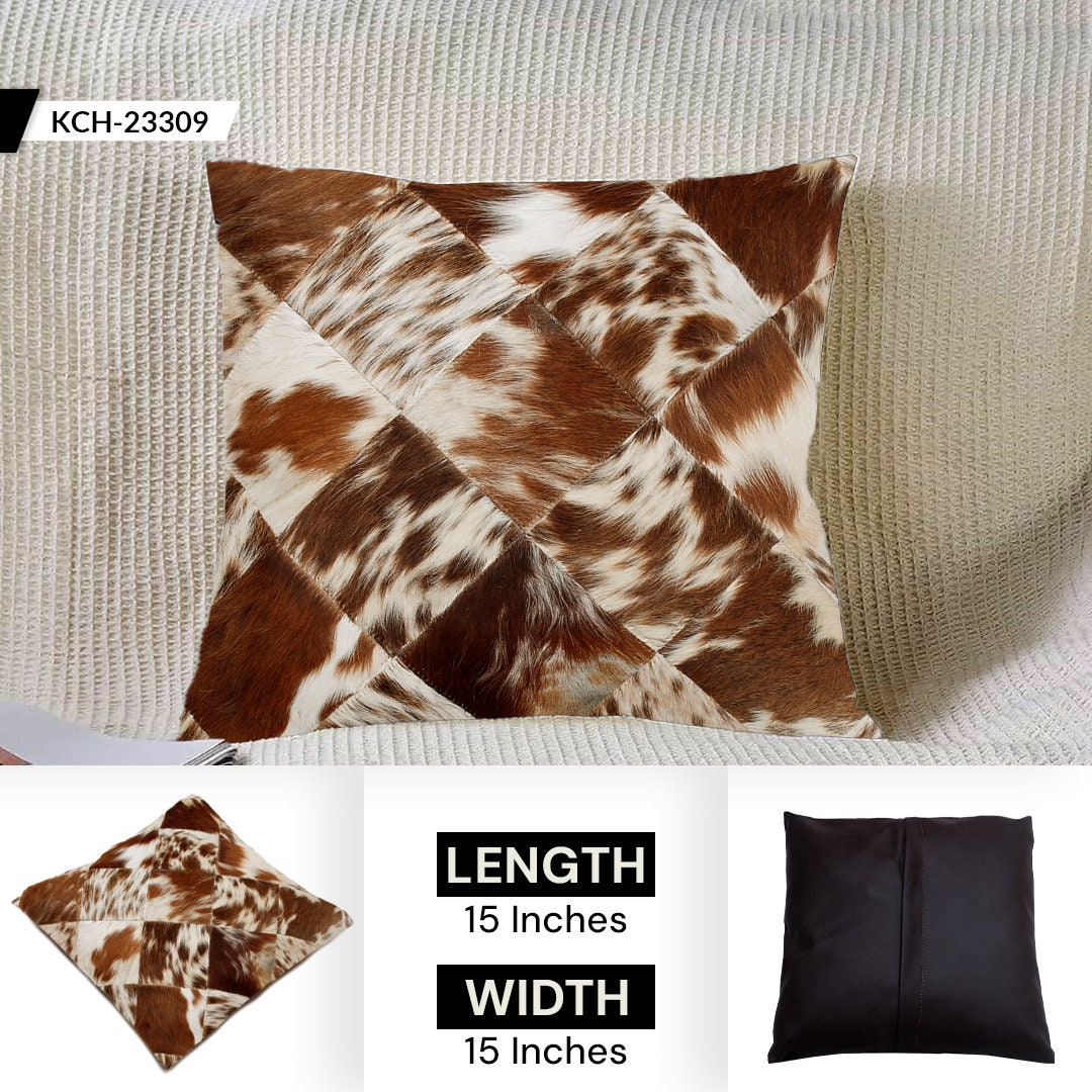 Handmade Multicolor Patchwork Cowhide Cushion Cover - Rustic Elegance & Natural Beauty - Luxurious - Hypoallergenic - Unique Animal Patterns