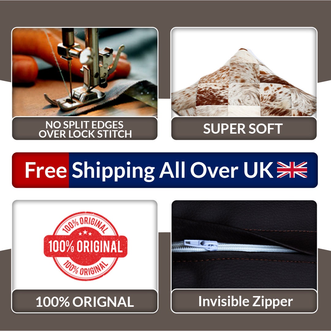 Handmade Multicolor Cowhide Patchwork Throw Pillow Cover - 100% Natural Hair on Leather with Unique Patterns in Tan, Cream, Brown, Black,