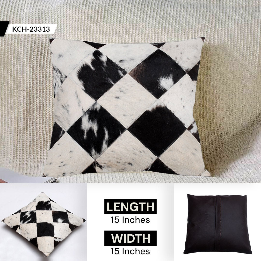 Handmade Multicolor Cowhide Patchwork Throw Pillow Cover - 100% Natural Hair on Leather with Unique Patterns in Tan, Cream, Brown, Black,