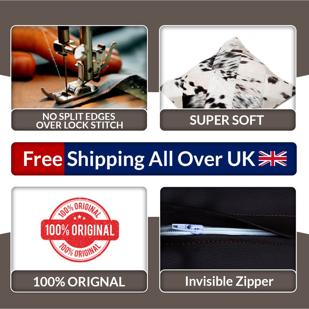 Luxurious Handmade Multicolour Patchwork Cowhide Cushion Cover for Non-Shedding Sofa - Soft Natural Hair, Unique Rustic Charm, Durable