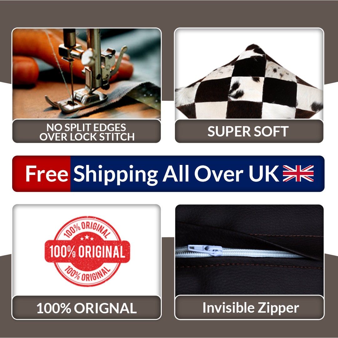 Luxurious Multicolor Patchwork Cowhide Cushion Cover - Handmade Natural Hide Throw Pillow Case - Rustic Elegance for Sofa or Bed