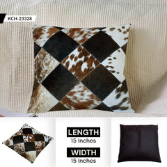 Luxurious Handmade Multicolor Patchwork Cowhide Cushion Cover for Natural Elegance & Rustic Charm
