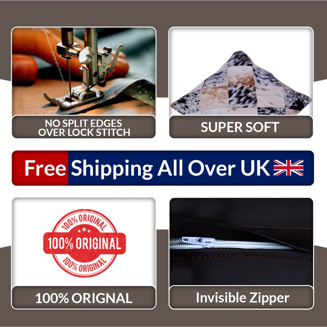 Luxurious Handmade Multicolor Patchwork Cowhide Cushion Cover - Stylish, Natural, and Unique!