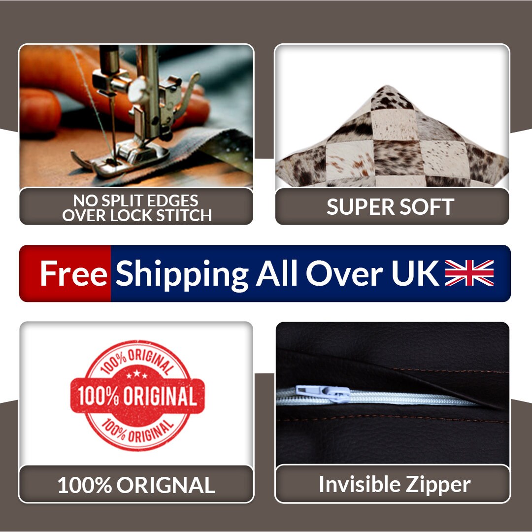 Luxurious Handmade Multicolor Patchwork Cowhide Cushion Cover with Hypoallergenic Design and Rustic Charm