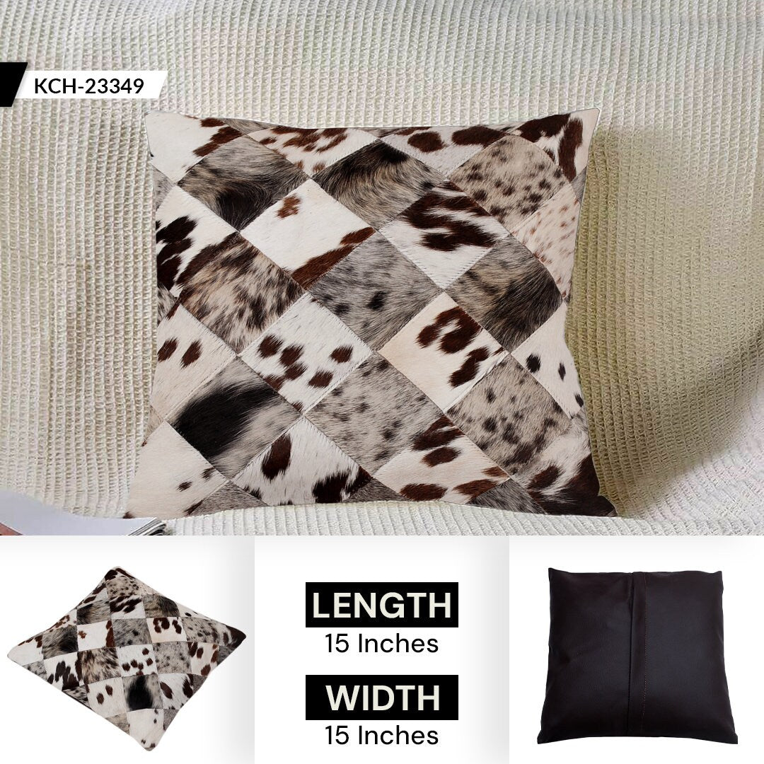Luxurious Handmade Multicolor Patchwork Cowhide Cushion Cover with Hypoallergenic Design and Rustic Charm