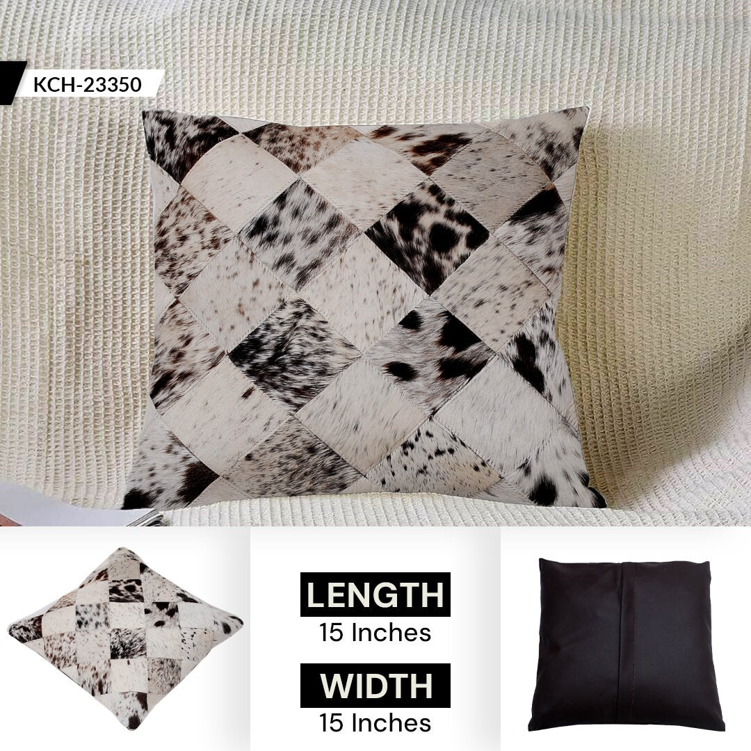 Luxurious Handmade Multicolor Patchwork Cowhide Cushion Cover with Hypoallergenic Design and Rustic Charm