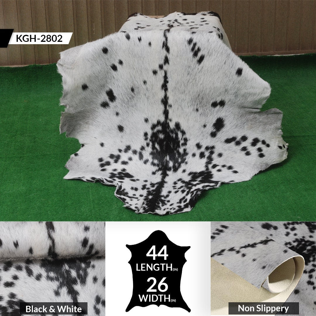 Luxurious Black & White Goat Skin Rug - Handmade Pure Goat Skin Floor Rug with Unique Color Variations, Soft & Eco-Friendly