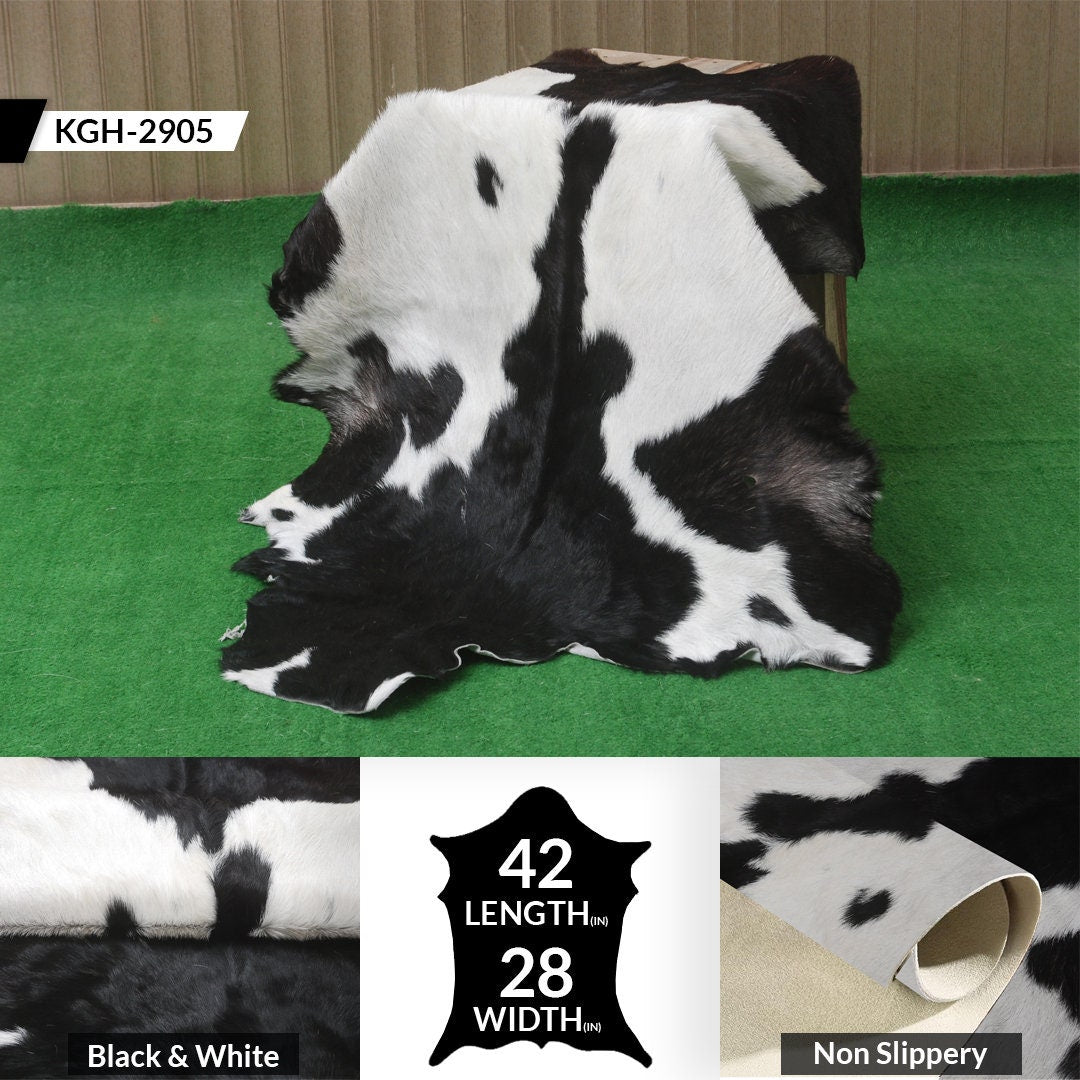 Luxurious Handmade Black & White Goat Skin Rug: Soft, Hypoallergenic, Sustainable, Non-Shedding & Unique - Add Nature's Beauty to Your Home - Celestial Leather Limited