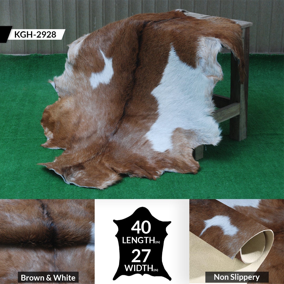 Luxurious Brown And White Goat Skin Rug - Handmade Pure Goat Skin Floor Rug with Unique Colour Variations - Celestial Leather Limited