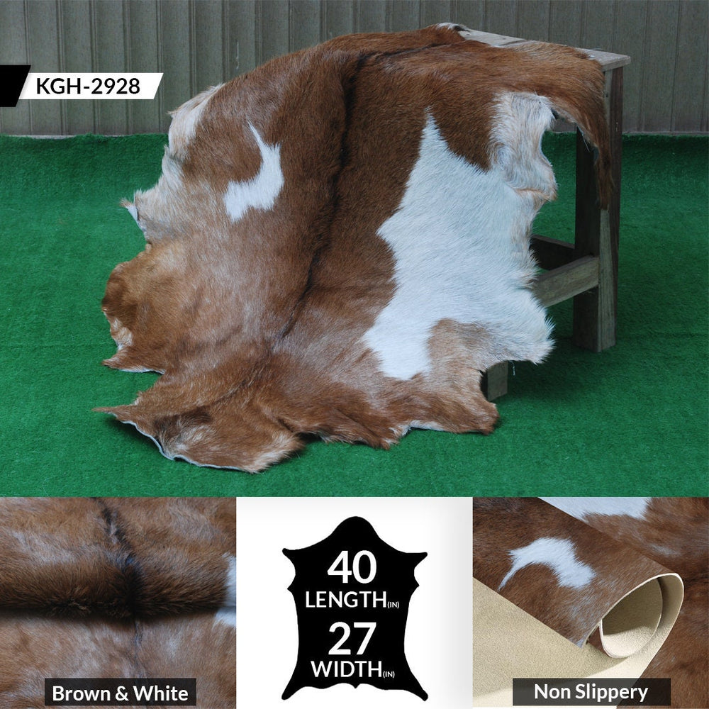 Luxurious Brown And White Goat Skin Rug - Handmade Pure Goat Skin Floor Rug with Unique Colour Variations - Celestial Leather Limited