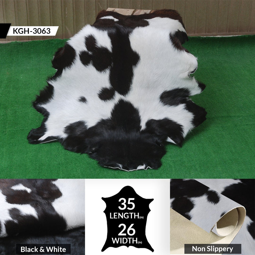 Luxury Black & White Goat Skin Rug with Non-Slip Backing - Hypoallergenic, Non-Shedding & Durable - Handmade Eco-Friendly Floor Rug - Celestial Leather Limited