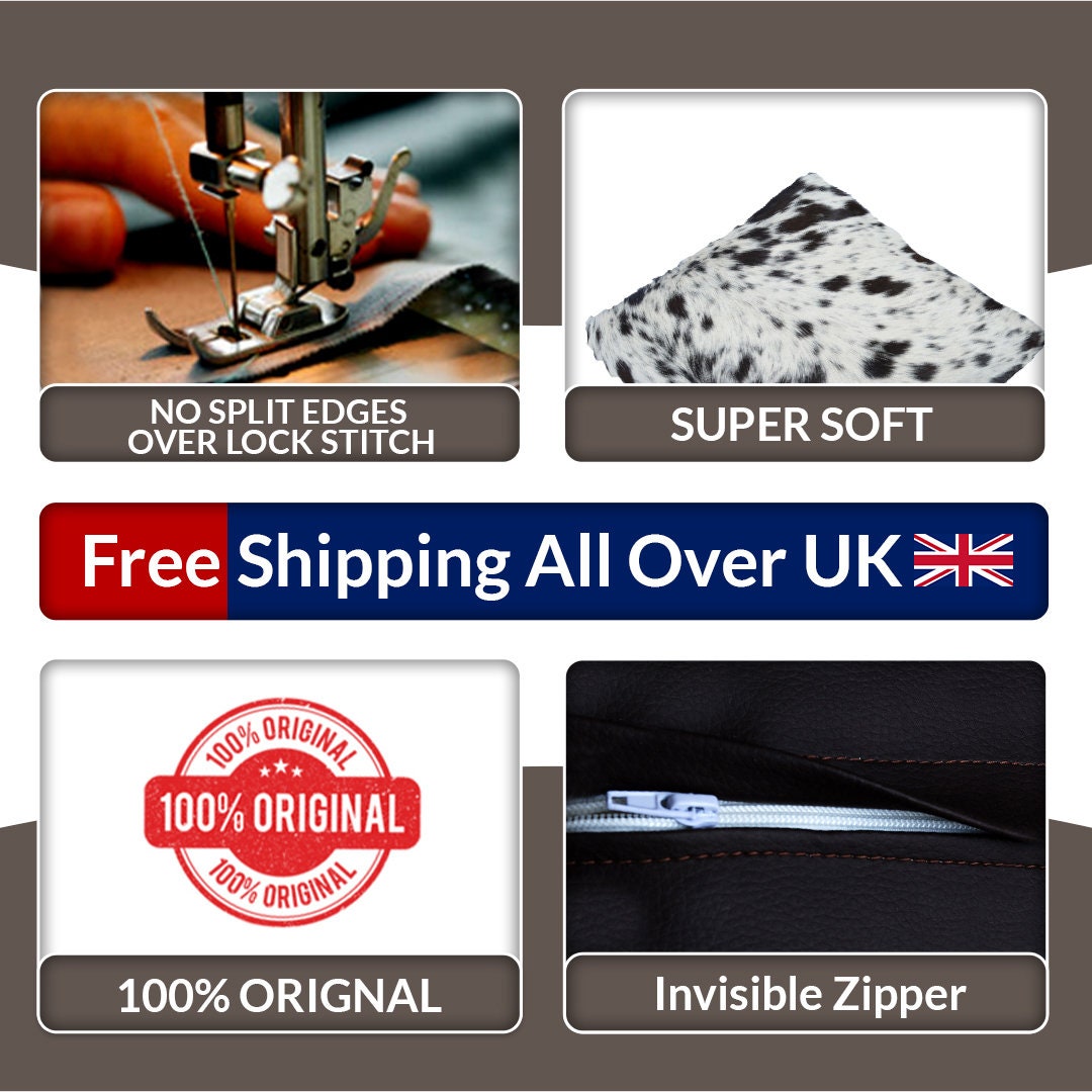 Handmade Luxury Cowhide Cushion Cover with Velvet Back - Animal Print Throw Pillow Case for Rustic Elegance - Celestial Leather Limited