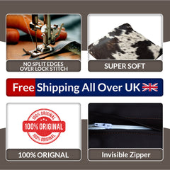 Luxurious Handmade Cowhide Cushion Cover with Velvet Back - Unique Animal Patterns - Rustic Elegance - 100% Natural Cowhide - Brown, Black, - Celestial Leather Limited