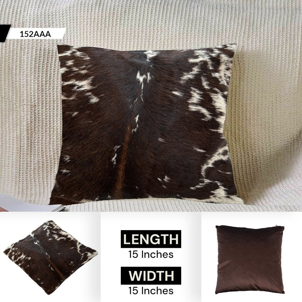 Luxurious Handmade Cowhide Cushion Cover with Velvet Back - Unique Animal Patterns - Rustic Elegance - 100% Natural Cowhide - Brown, Black, - Celestial Leather Limited
