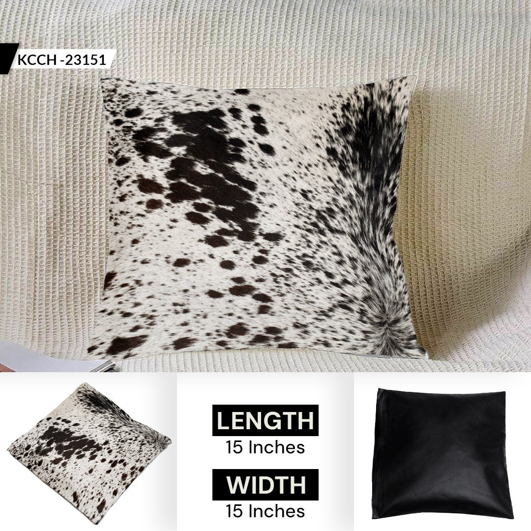 Luxury Handmade Brown and White Cowhide Accent Cushion Cover for Sofa - Rustic Elegance and Natural Beauty for Home Decor - Celestial Leather Limited
