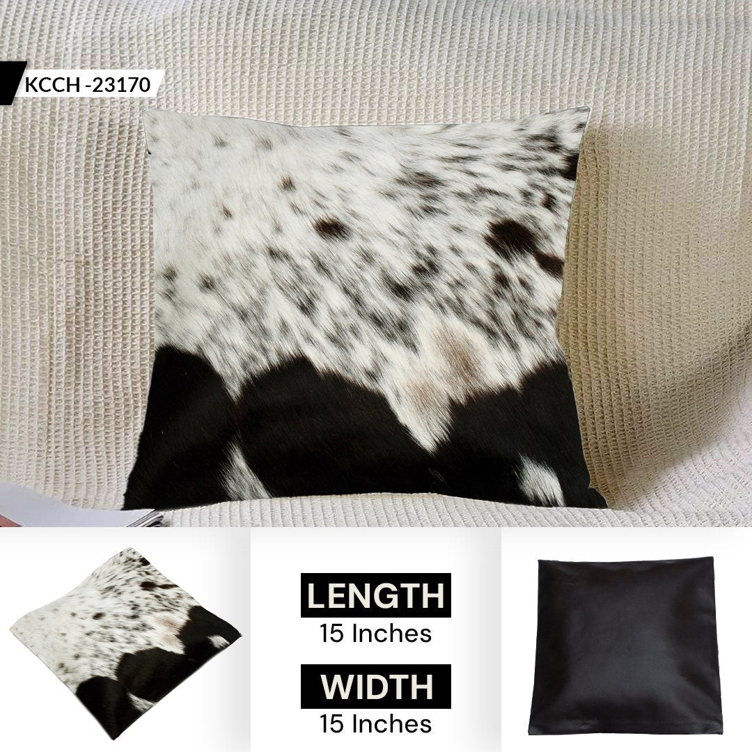 Elegant Handmade Brown & White Cowhide Cushion Cover Hair On Leather Unique Animal Pattern Rustic Home Décor