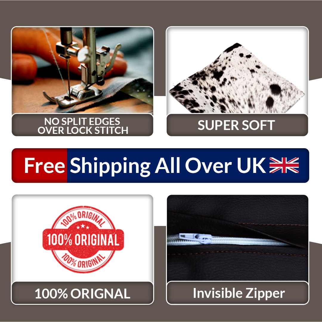 Handmade Brown & White Cowhide Cushion Cover with Animal Print - Luxury Rustic Farmhouse Decor - Unique Natural Patterns - Soft Faux Leather