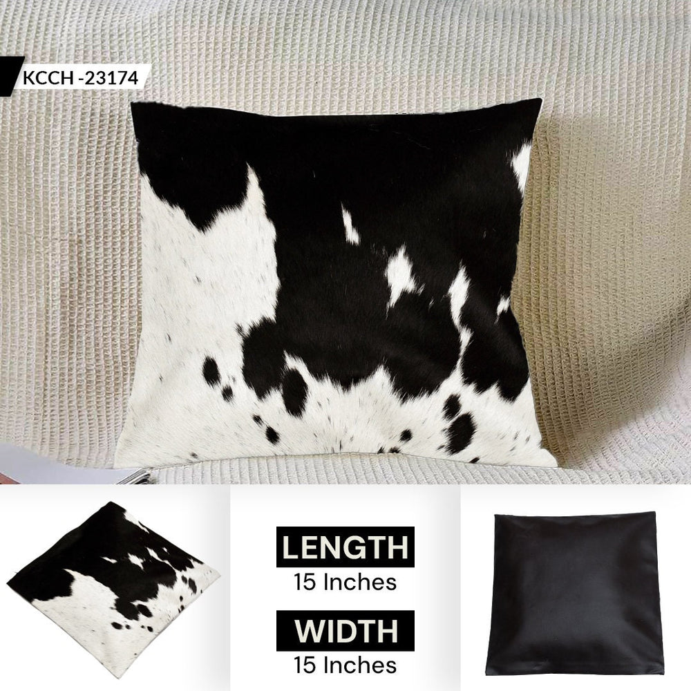 Luxury Handmade Brown & White Cowhide Cushion Cover with Animal Print - Faux Leather Back - Rustic Elegance for Home Décor - Celestial Leather Limited