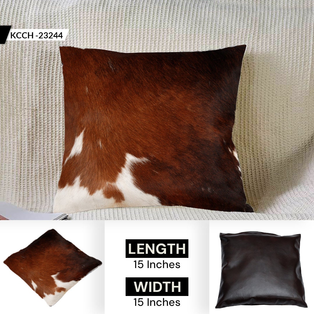 Luxurious Handmade Brown and White Cowhide Accent Cushion Cover for Sofa - Rustic Elegance - Natural Beauty - Unique Animal Patterns - Gift