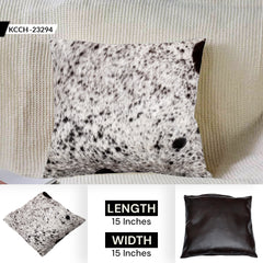 Luxurious Handmade Brown and White Cowhide Cushion Cover with Soft Faux Leather Back - Celestial Leather Limited