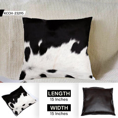 Luxurious Handmade Brown & White Cowhide Cushion Cover with Soft Faux Leather Back - Rustic Elegance for Sofa or Bed
