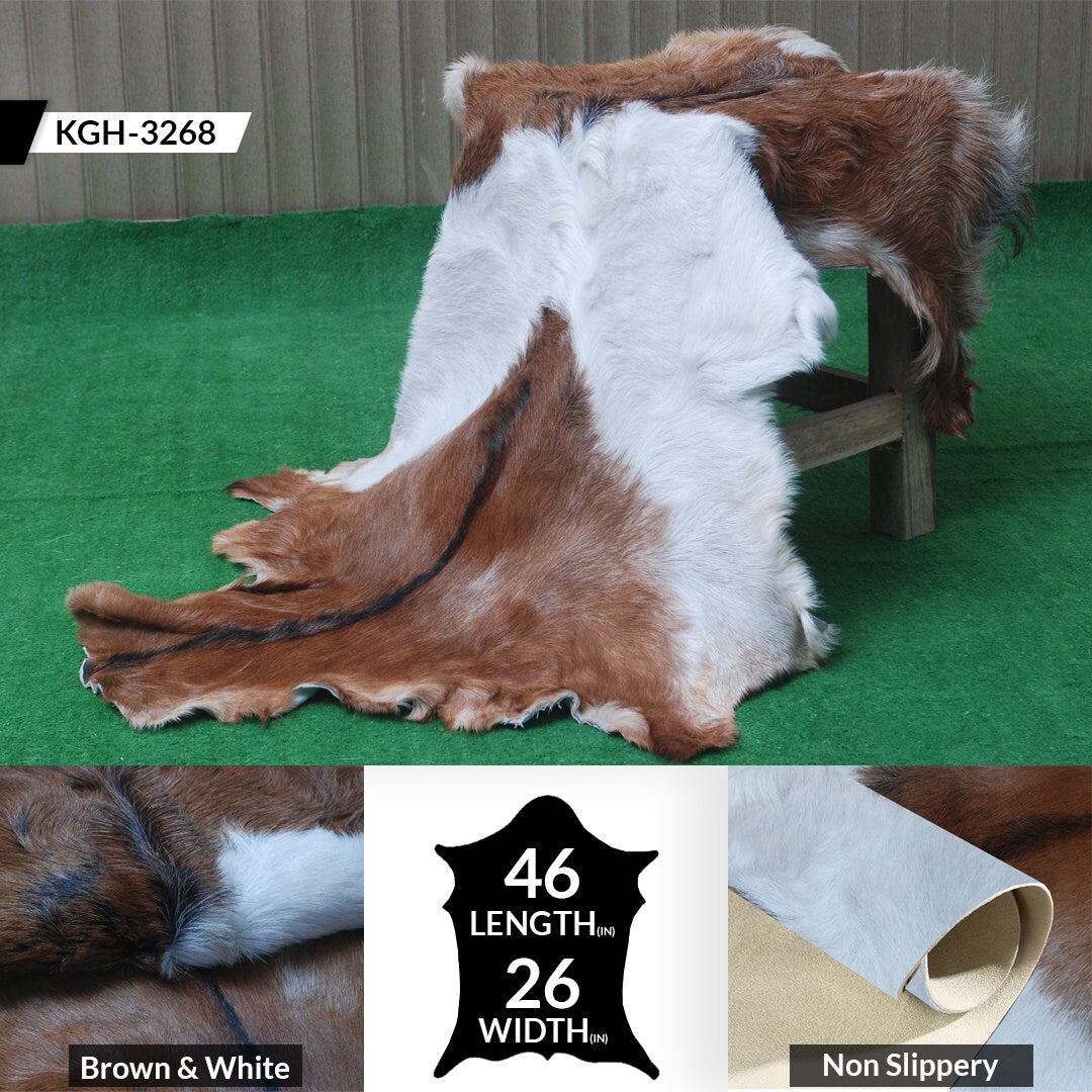 Premium Handcrafted Brown and White Goat Skin Rug - Luxury Hair-on Goatskin Rug for Elegant Spaces - Celestial Leather Limited