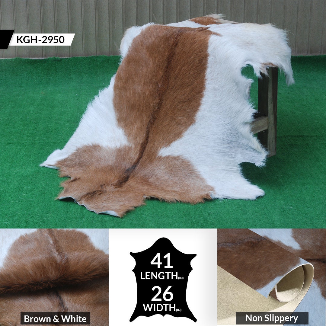 Luxury Brown & White  Goat Skin Rug - Handmade 100% Pure Goat Skin - Soft, Non-Shedding, Sustainable & Unique - Eco-Friendly Floor Rug - Celestial Leather Limited