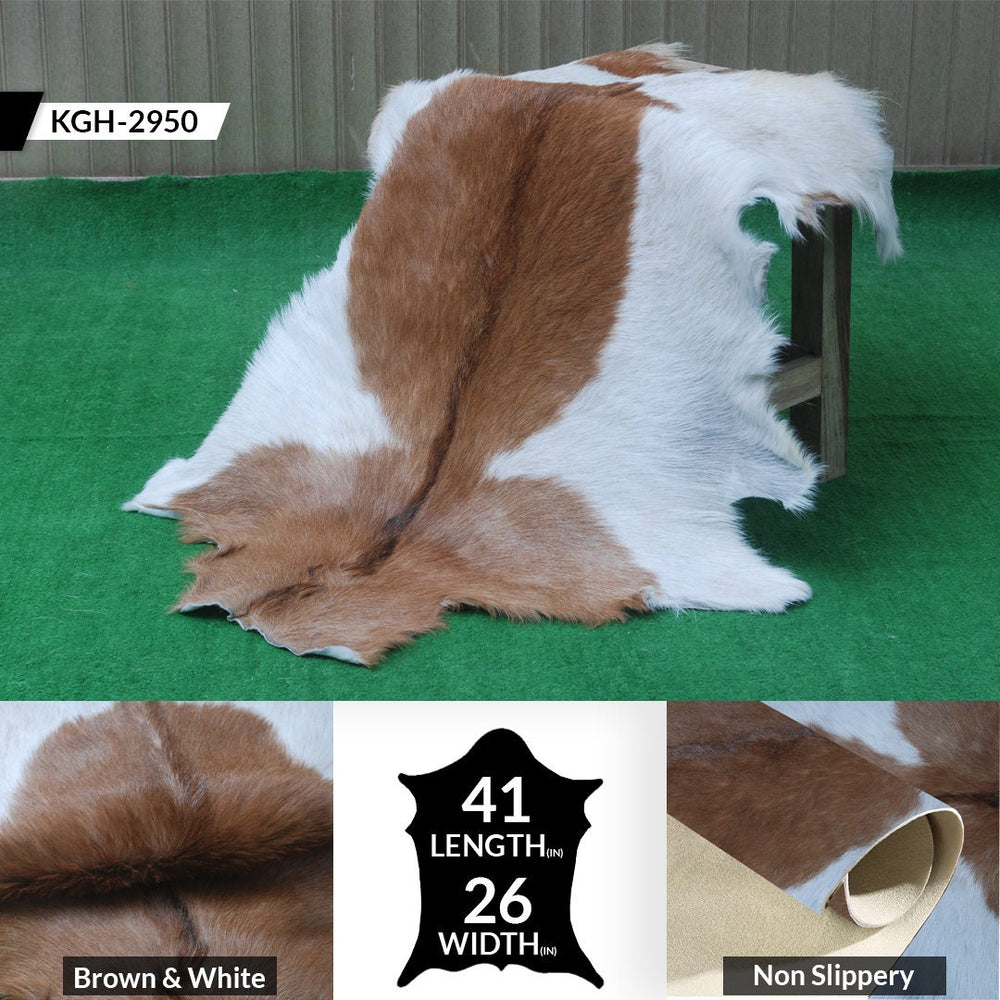 Luxury Brown & White  Goat Skin Rug - Handmade 100% Pure Goat Skin - Soft, Non-Shedding, Sustainable & Unique - Eco-Friendly Floor Rug - Celestial Leather Limited