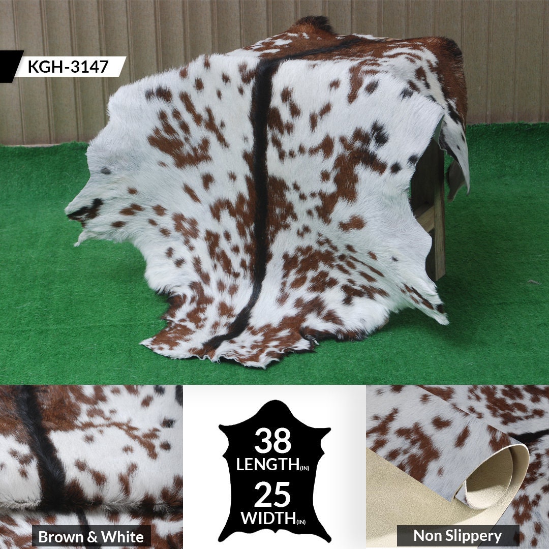 Luxurious Brown & White Goat Skin Rug - Premium Hair-on Goat Hide Rug - Natural - Eco-Friendly - Unique Patterns - Hypoallergenic - Celestial Leather Limited