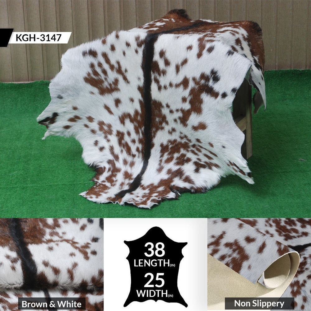 Luxurious Brown & White Goat Skin Rug - Premium Hair-on Goat Hide Rug - Natural - Eco-Friendly - Unique Patterns - Hypoallergenic - Celestial Leather Limited