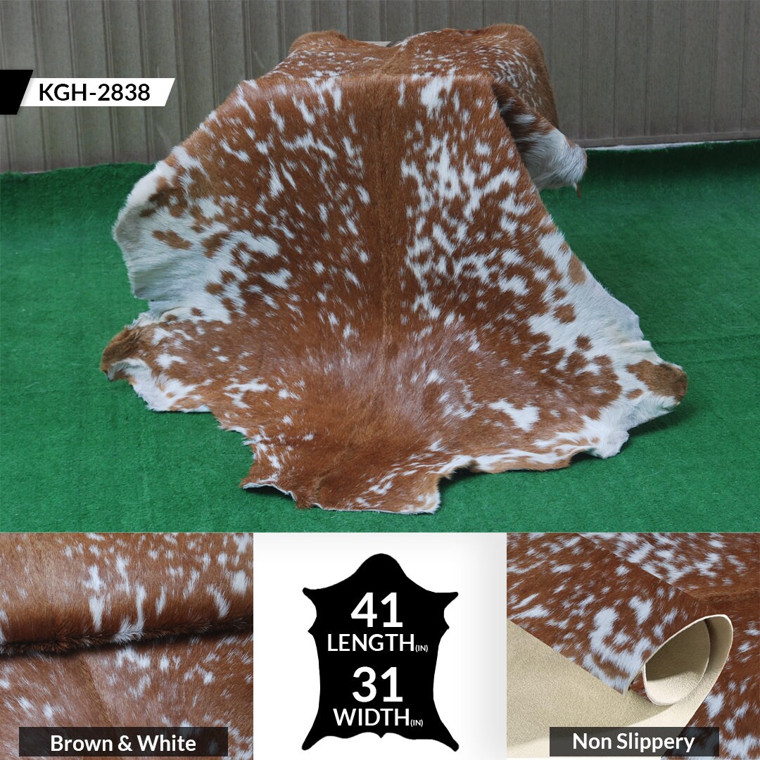 Luxurious Brown & White Premium Goatskin Rug | Handcrafted Hair-On Rug for Timeless Elegance - Sophistication in Any Room - Celestial Leather Limited