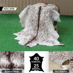 Luxurious Brown and White Goat Skin Rug - Premium Hair-On Eco-Friendly Goatskin Rug with Unique Patterns and Non-Slip Suede Back - Celestial Leather Limited