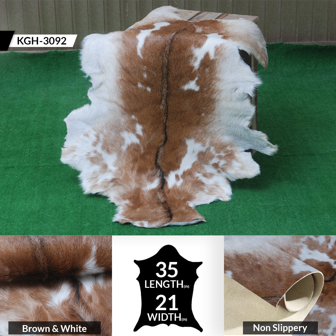 Luxury Brown & White Goat Skin Rug - Premium Handcrafted Hide Rug for Home Decor - Celestial Leather Limited