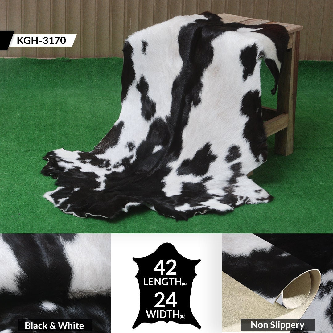 Luxury Black & White Natural Goatskin Rug - Modern Sophistication for Home Decor - Celestial Leather Limited