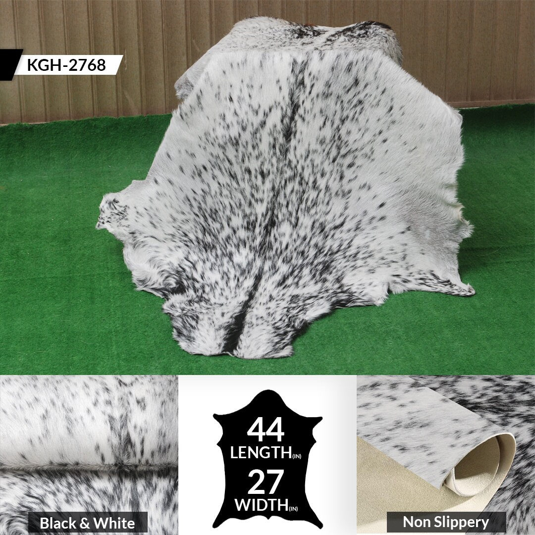 Stylish Black & White Goat Skin Rug - Modern Décor Floor Accent - Hypoallergenic - Eco-Friendly - Unique Statement Piece