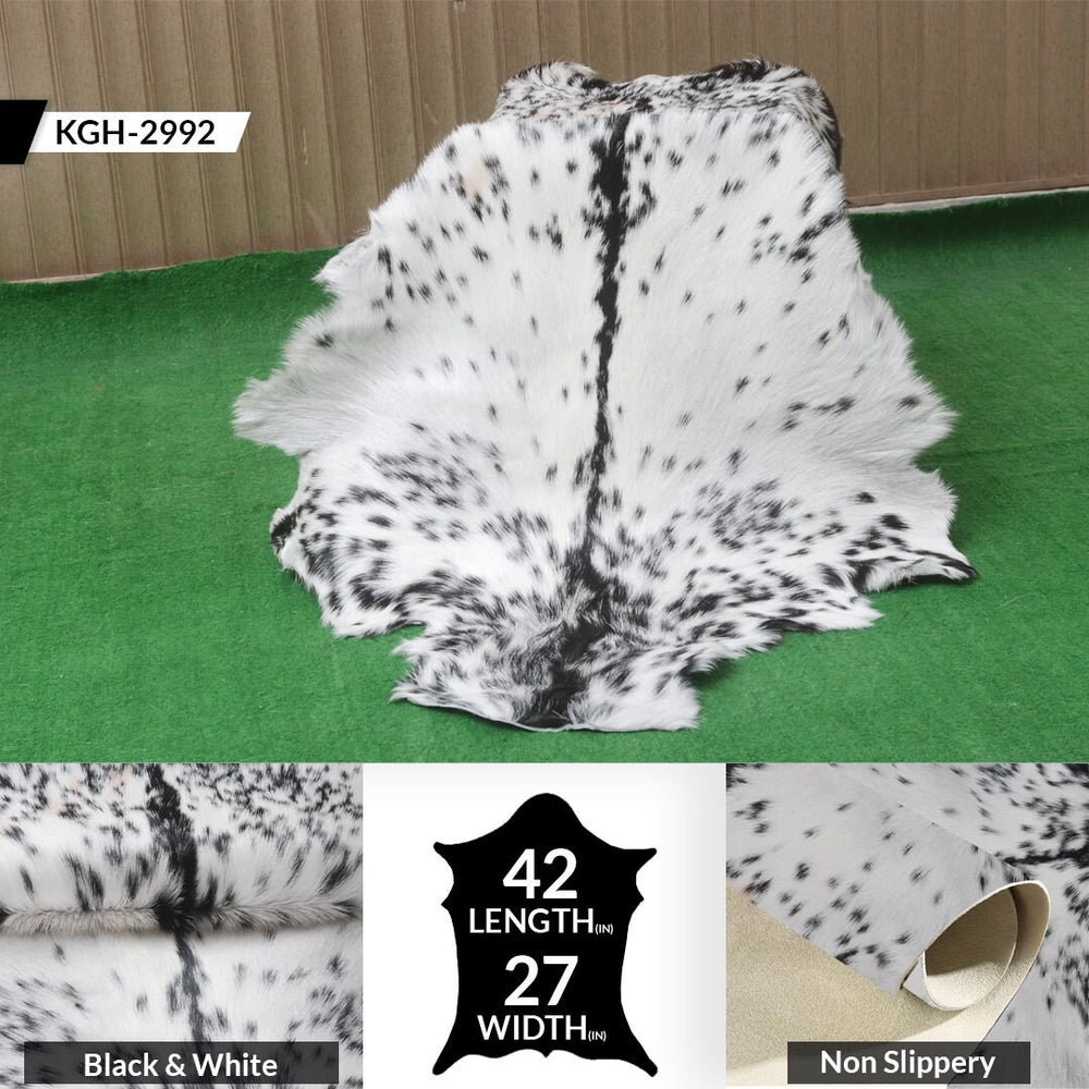 Unique Natural Black & White Goat Skin Rug - Sustainable Animal Hide Throw Floor Rug - Modern Eco-Friendly Home Décor Rug - Celestial Leather Limited