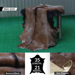 Luxurious Brown and Black Goat Hide Rug with Unique Patterns and Non-Slip Suede Back - Sustainable Eco-Friendly Accent Piece - Celestial Leather Limited