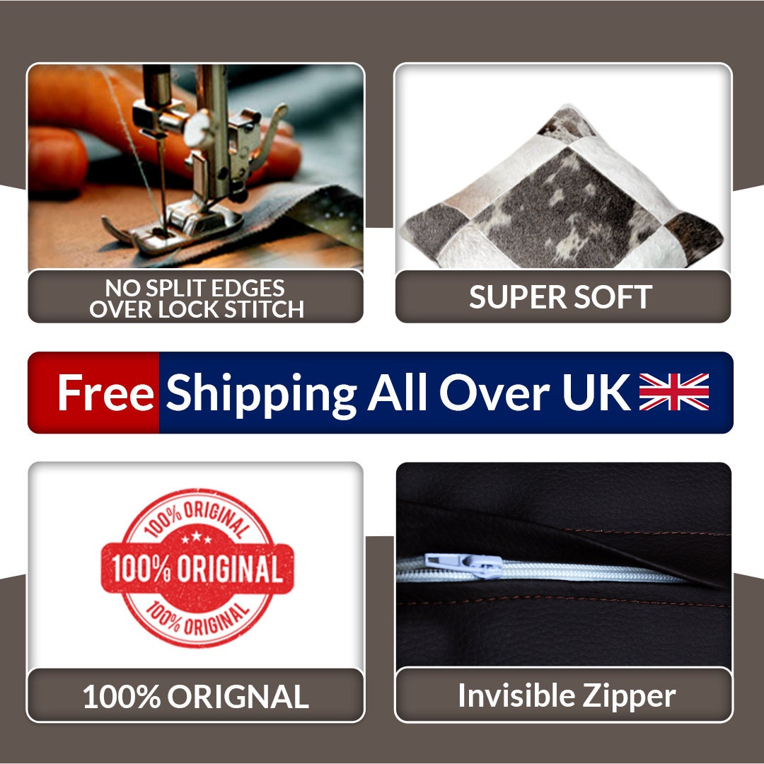 Luxury Multicolor Cowhide Patchwork Cushion Cover - Handmade Hypoallergenic Rustic Elegance - Natural Beauty - 100% Cowhide - Celestial Leather Limited