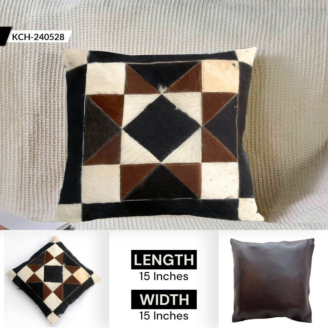 Handmade Multicolor Patchwork Cowhide Cushion Cover for Rustic Elegance and Natural Beauty - Celestial Leather Limited