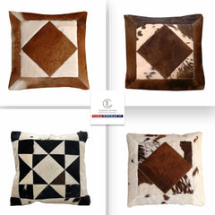 Rustic Elegance: Luxurious Multicolor Cowhide Patchwork Cushion Cover - Handmade Hypoallergenic Design - Celestial Leather Limited
