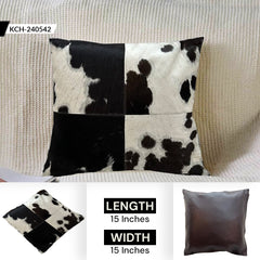 Luxury Multicolor Cowhide Patchwork Cushion Cover - Handmade Rustic Elegance with Hypoallergenic Leather Back, 15x15cm - Celestial Leather Limited
