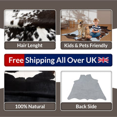 Luxurious Small Black and White Hair on Salt & Pepper Cowhide Rug - Handcrafted Hypoallergenic Home Décor Accent
