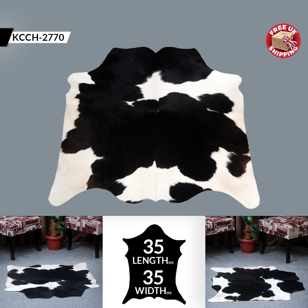 Luxury Black and White Cowhide Rug - Hypoallergenic, Non Shedding, Handcrafted Beauty for Home Decor & Upholstery - Free UK Shipping